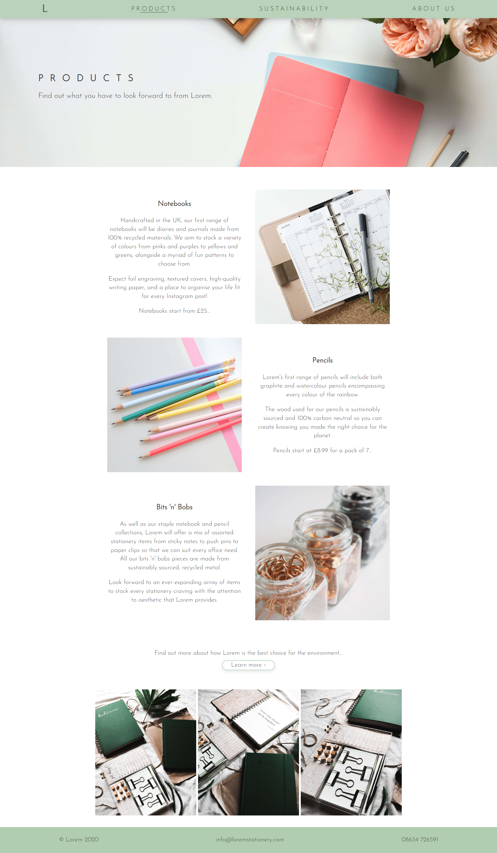 Lorem Stationary Products Page